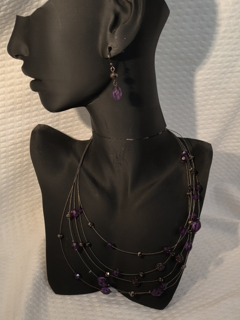 croft & barrow Multi-Strand Purple Bead Necklace with Matching Drop Earring